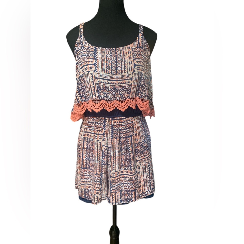 Xhilaration Blue and Orange Romper GUC L
